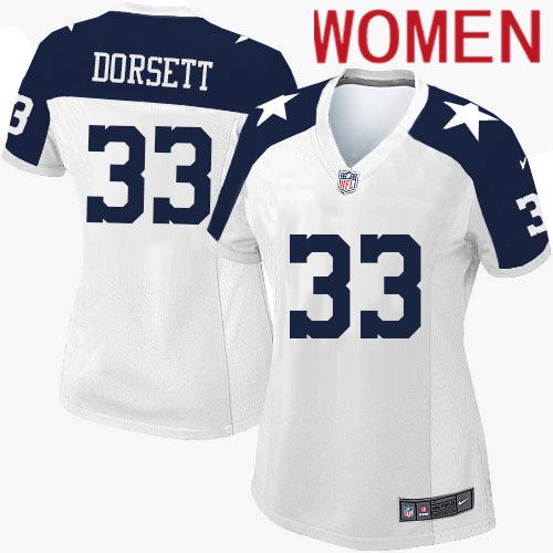 Women Dallas Cowboys #33 Tony Dorsett Nike White Alternate Throwback Game NFL Jersey